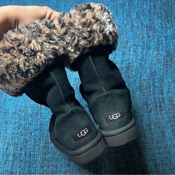 UGG Classic Tall 11 Leopard Print Boots in Black Suede - Picture 8 of 11